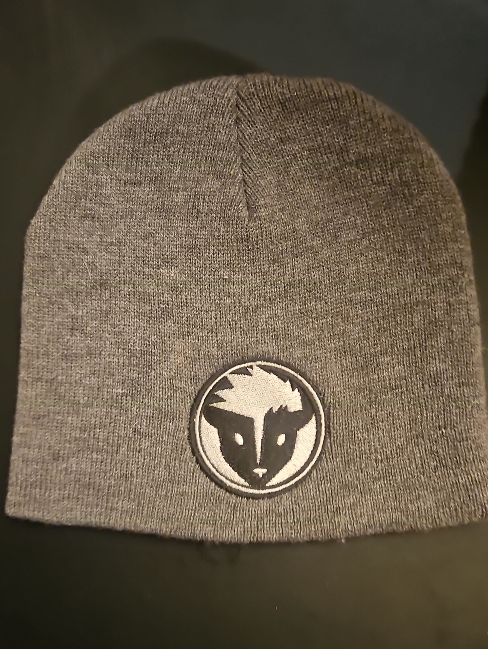 Heather Gray Knit Beanie with Embroidered Animal Patch